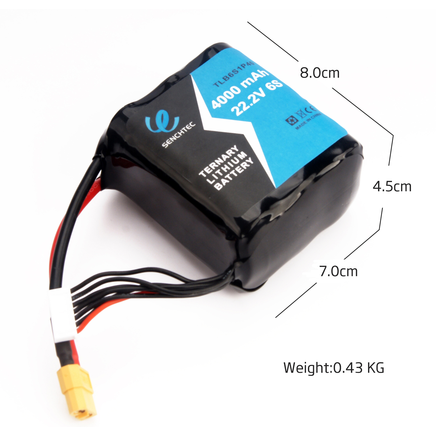 Senchtec 4000 MAh Ternary Lithium Battery Pack 22.2V 6S ኃይለኛ ዳግም ሊሞላ የሚችል ረጅም ክልል የባትሪ ጥቅል መልቲኮፕተር ኳድኮፕተር Uav Drone Fpv ባትሪ