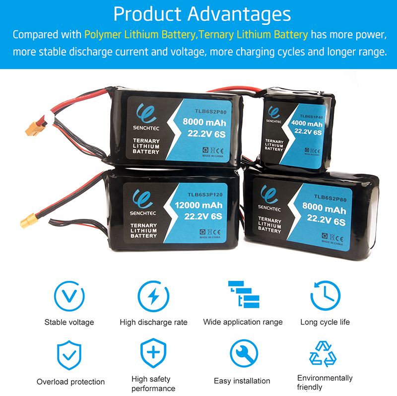 Senchtec 4000 MAh Ternary Lithium Battery Pack 22.2V 6S ኃይለኛ ዳግም ሊሞላ የሚችል ረጅም ክልል የባትሪ ጥቅል መልቲኮፕተር ኳድኮፕተር Uav Drone Fpv ባትሪ